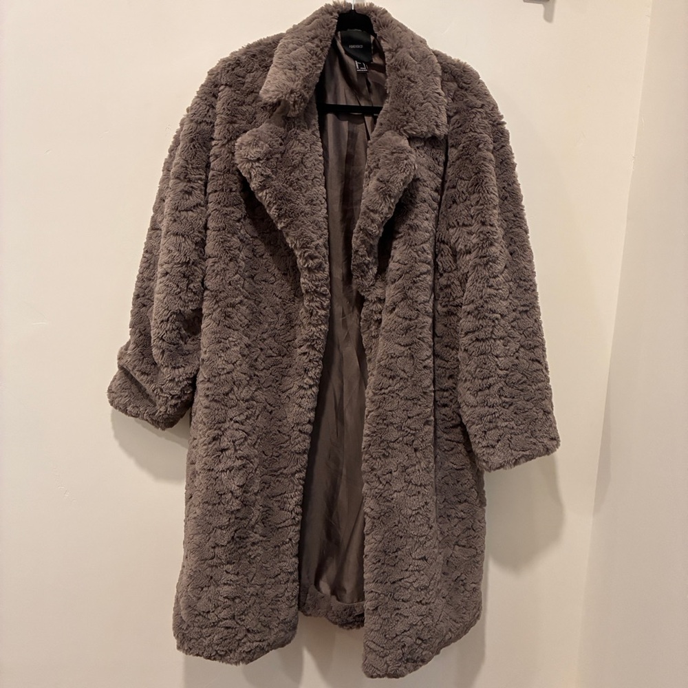 Long Grey Faux Fur Coat